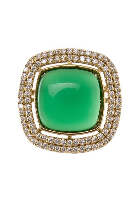 Nazaakat By Samara Singh_Green Imitation Diamonds Gold Plated Polki And American Set _at_Aza_Fashions