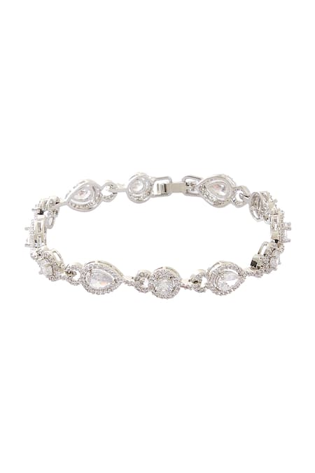 Shop_Nazaakat By Samara Singh_Silver Plated Imitation Diamonds American Bracelet _at_Aza_Fashions