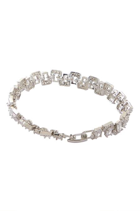 Shop Nazaakat By Samara Singh Silver Plated Imitation Diamonds American Bracelet Online at Aza Fashions Shop_Nazaakat By Samara Singh_Silver Plated Imitation Diamonds American Bracelet _Online_at_Aza_Fashions