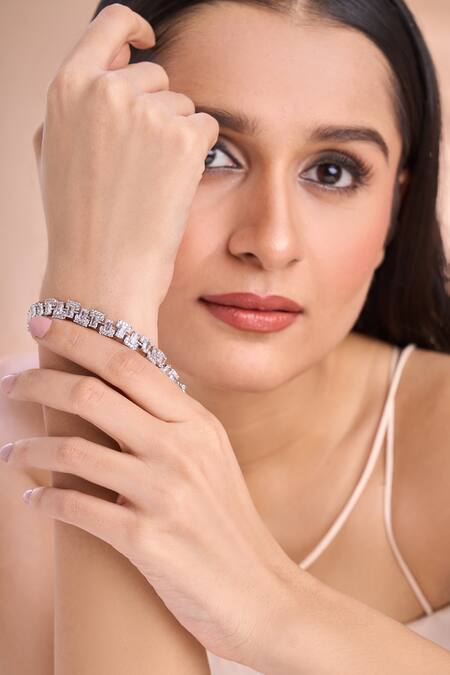 Buy Nazaakat By Samara Singh Silver Plated Imitation Diamonds American Bracelet Buy_Nazaakat By Samara Singh_Silver Plated Imitation Diamonds American Bracelet
