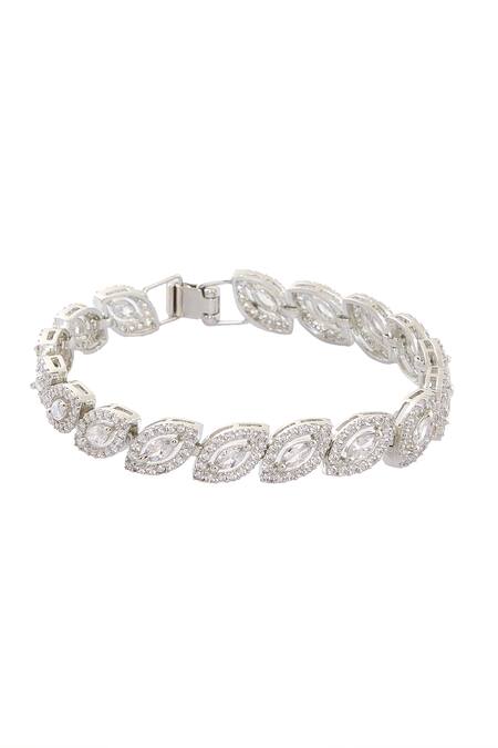 Shop Nazaakat By Samara Singh Silver Plated Imitation Diamonds Leaf Shaped American Bracelet Online at Aza Fashions Shop_Nazaakat By Samara Singh_Silver Plated Imitation Diamonds Leaf Shaped American Bracelet _Online_at_Aza_Fashions