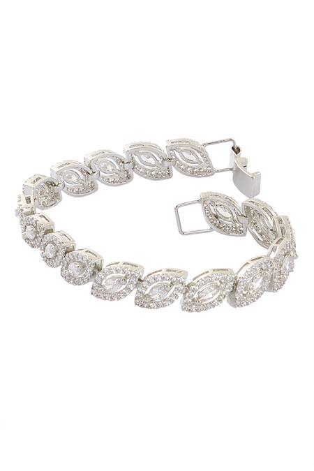 Nazaakat By Samara Singh Silver Plated Imitation Diamonds Leaf Shaped American Bracelet at Aza Fashions Nazaakat By Samara Singh_Silver Plated Imitation Diamonds Leaf Shaped American Bracelet _at_Aza_Fashions