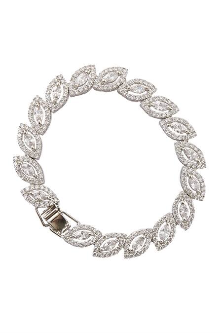 Shop Nazaakat By Samara Singh Silver Plated Imitation Diamonds Leaf Shaped American Bracelet at Aza Fashions Shop_Nazaakat By Samara Singh_Silver Plated Imitation Diamonds Leaf Shaped American Bracelet _at_Aza_Fashions