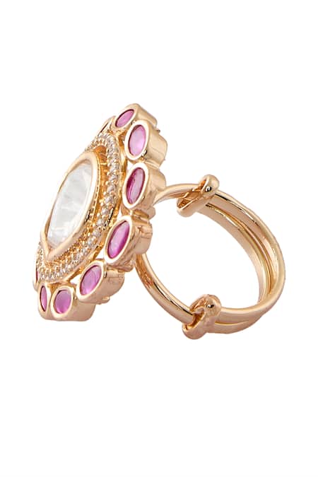 Nazaakat By Samara Singh_Pink Crystals American Diamond Adjustable Ring _Online_at_Aza_Fashions