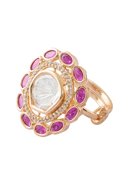 Buy_Nazaakat By Samara Singh_Pink Crystals American Diamond Adjustable Ring _Online_at_Aza_Fashions