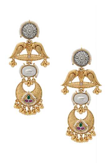 Nazaakat By Samara Singh Gold Stone & Pearl Embellished Earrings 