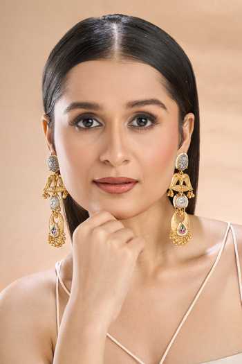 Buy_Nazaakat By Samara Singh_Gold Plated Pearls, Stones And Embellished Earrings _Online_at_Aza_Fashions