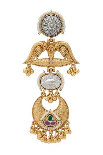 Shop_Nazaakat By Samara Singh_Gold Plated Pearls, Stones And Embellished Earrings _Online_at_Aza_Fashions