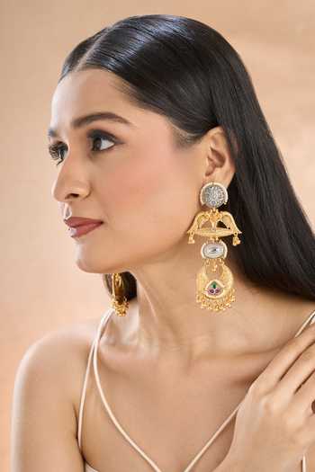 Nazaakat By Samara Singh Gold Stone & Pearl Embellished Earrings 