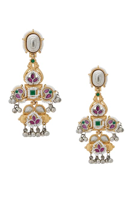 Nazaakat By Samara Singh Gold Stone Studded Long Earrings 