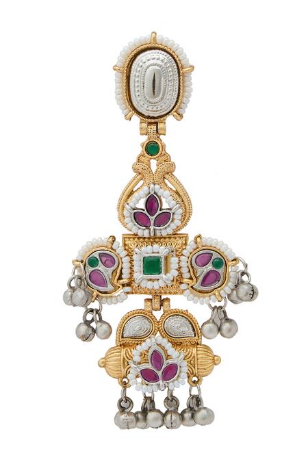 Buy_Nazaakat By Samara Singh_Gold Plated Stones, Beads Studded Long Earrings _Online_at_Aza_Fashions