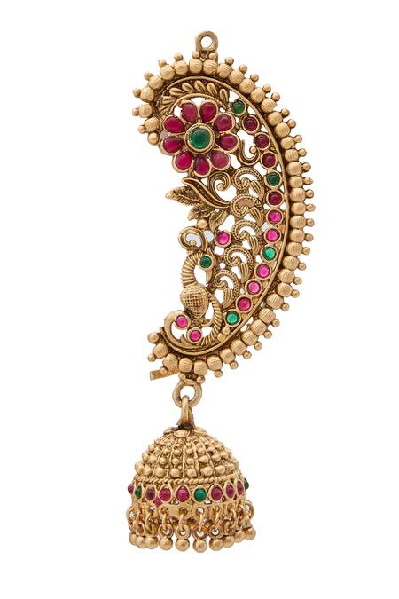 Shop Nazaakat By Samara Singh Multi Color Crystals Kemp Stone Temple Ear Cuff Jhumkas Online at Aza Fashions Shop_Nazaakat By Samara Singh_Multi Color Crystals Kemp Stone Temple Ear Cuff Jhumkas_Online_at_Aza_Fashions