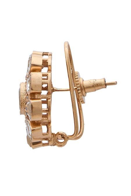 Nazaakat By Samara Singh_Gold Plated Piping Polki Studded Floral Studs _Online_at_Aza_Fashions
