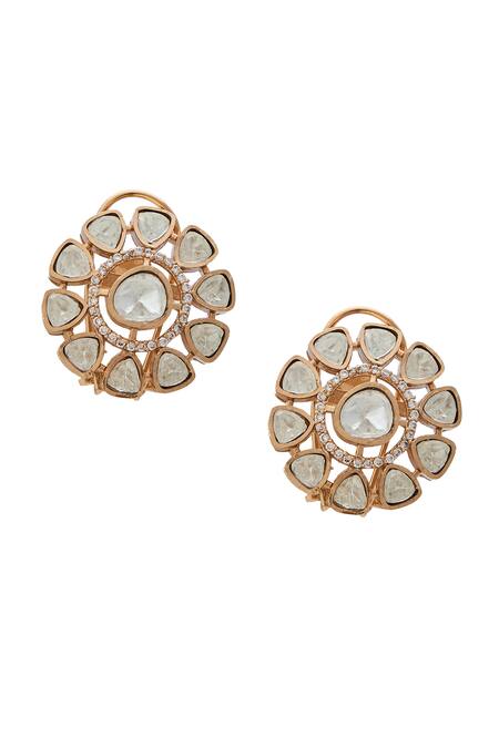 Buy_Nazaakat By Samara Singh_Gold Plated Piping Polki Studded Floral Studs _Online_at_Aza_Fashions