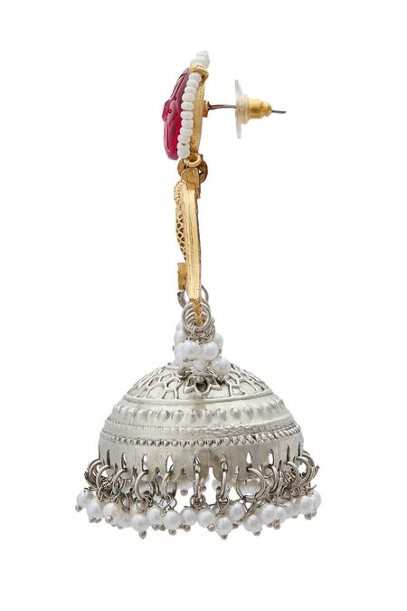 Nazaakat By Samara Singh_Gold Plated Pearls, Stones Dual Studded Jhumkas _Online_at_Aza_Fashions