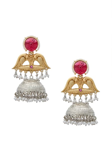 Nazaakat By Samara Singh Dual Tone Stone Studded Jhumkas 