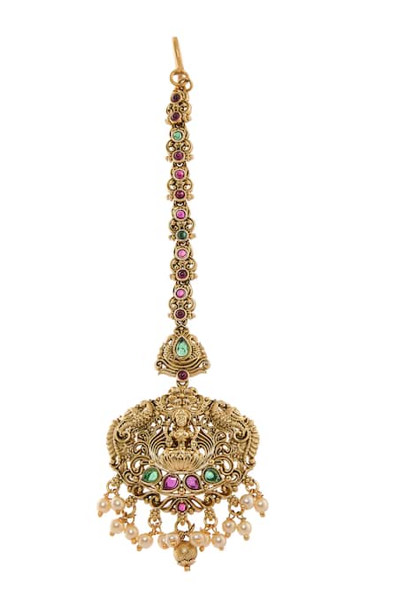 Nazaakat By Samara Singh Gold Plated Temple Maangtikka With Stones 