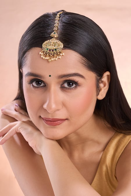 Nazaakat By Samara Singh Gold Plated Temple Maangtikka With Stones 