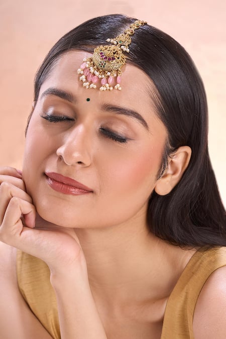 Nazaakat By Samara Singh Gold Plated Temple Maangtikka with Tassels 