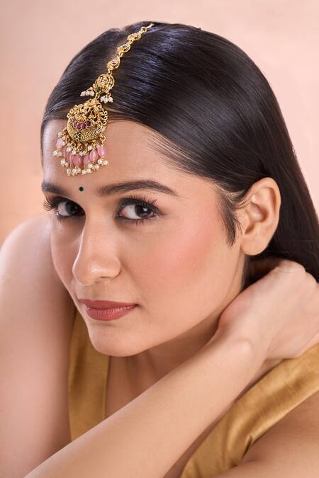 Buy_Nazaakat By Samara Singh_Gold Plated Temple Maangtikka With Tassels _Online_at_Aza_Fashions
