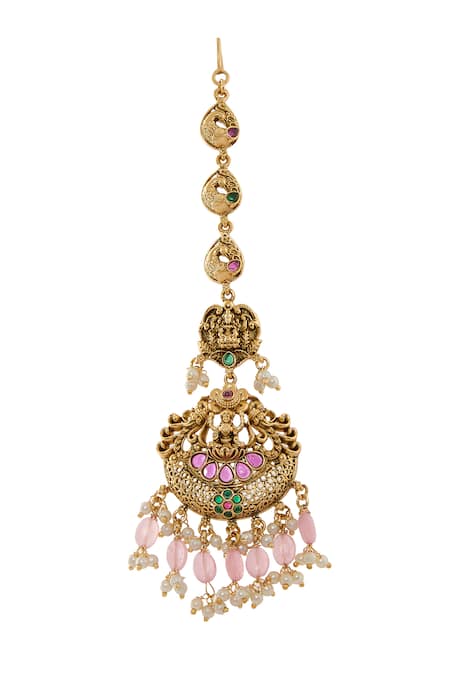 Nazaakat By Samara Singh Gold Plated Temple Maangtikka with Tassels 
