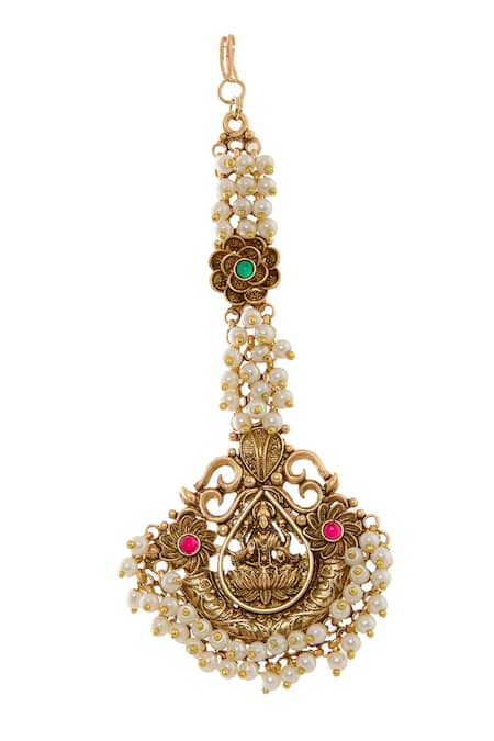 Nazaakat By Samara Singh Gold Plated Temple Maangtikka With Pearls 