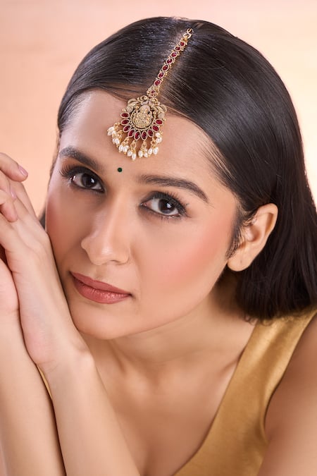 Nazaakat By Samara Singh Temple Maangtikka with Kemp Stones 