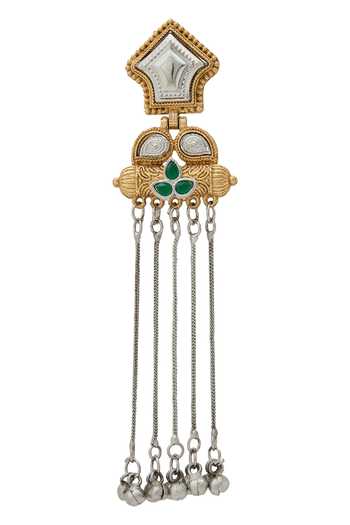 Buy_Nazaakat By Samara Singh_Gold Plated Stones Dual Paisley Chain Tassel Earrings _Online_at_Aza_Fashions
