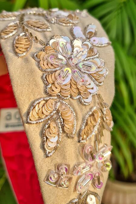 Buy_The House Of Aqua_Beige Sequins Bloom Embroidered Headband _Online_at_Aza_Fashions