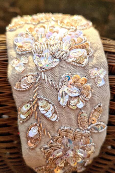 Shop_The House Of Aqua_Beige Sequins Bloom Embroidered Headband _Online_at_Aza_Fashions