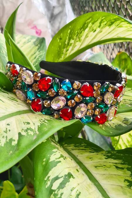Buy_The House Of Aqua_Black Crystals Embellished Hair Band _Online_at_Aza_Fashions