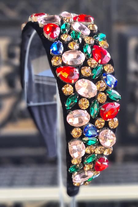Shop_The House Of Aqua_Black Crystals Embellished Hair Band _Online_at_Aza_Fashions