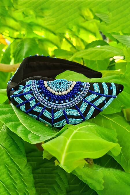 The House Of Aqua_Black Pearls, Sequins, Beads Evil Eye Art Embroidered Headband _Online_at_Aza_Fashions