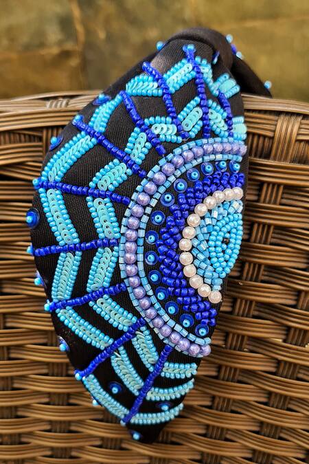 Buy_The House Of Aqua_Black Pearls, Sequins, Beads Evil Eye Art Embroidered Headband _Online_at_Aza_Fashions