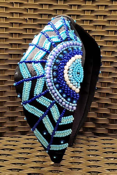 The House Of Aqua Evil Eye Art Embroidered Headband 