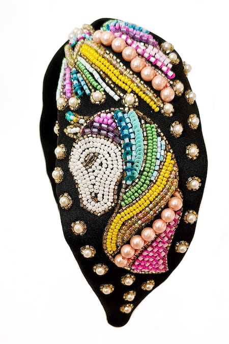 The House Of Aqua Unicorn Embroidered Beaded Headband 