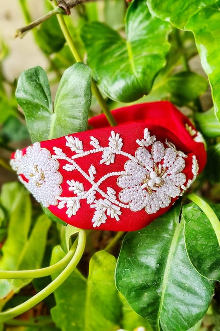 The House Of Aqua Blossom Embroidered Red Headband 