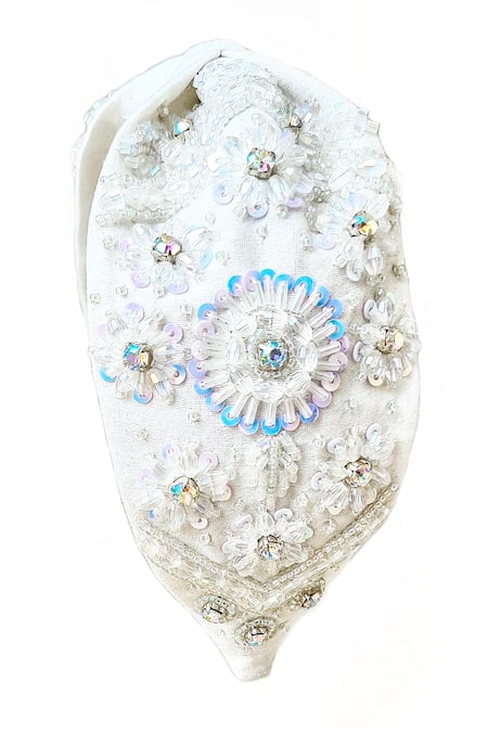 The House Of Aqua_Off White Beads, Sequins Floral Embroidered Headband _Online_at_Aza_Fashions