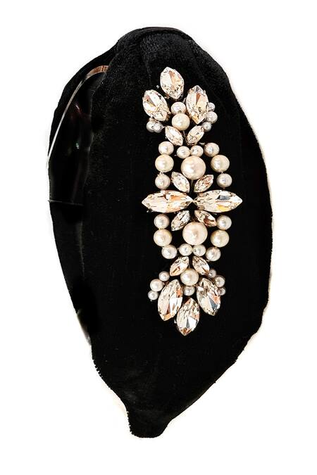 The House Of Aqua_Black Crystals, Pearls And Embellished Headband _Online_at_Aza_Fashions