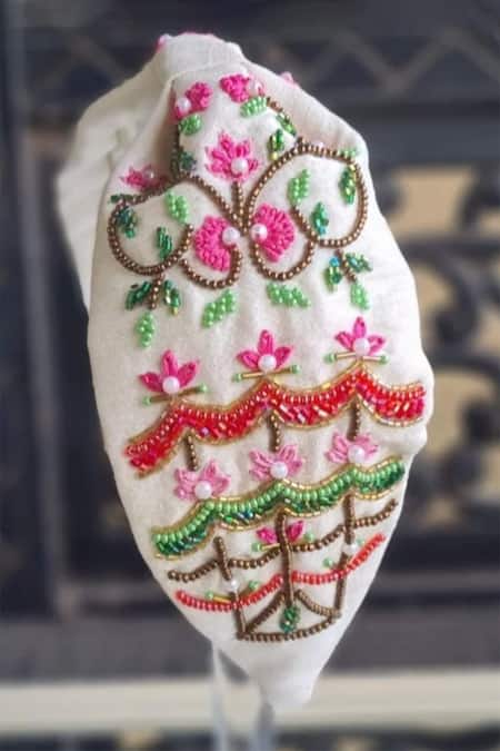 The House Of Aqua Flora Embroidered Silk Headband 