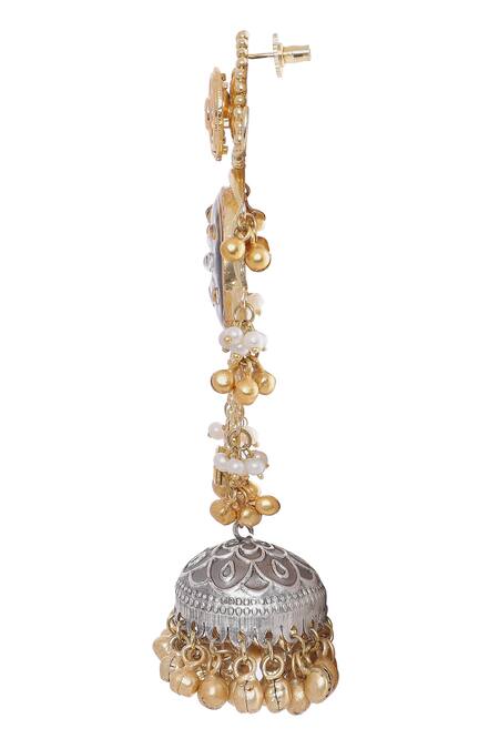 Moh-Maya By Disha Khatri_Multi Color Stones, Beads Gold Plated Geometric Jhumkas_Online_at_Aza_Fashions