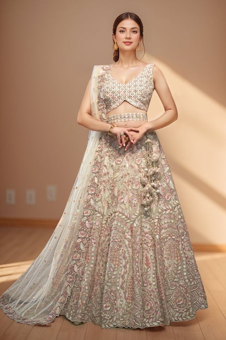 Samyukta Singhania Floral Sequin Embroidered Lehenga Set 