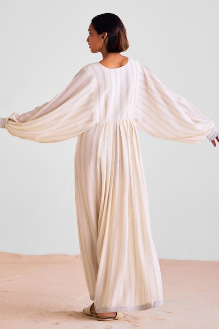 Cotton And Clay Stripe Print Kaftan Dress With Scarf 