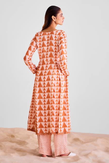 Cotton And Clay Geometric Print Kurta Set 