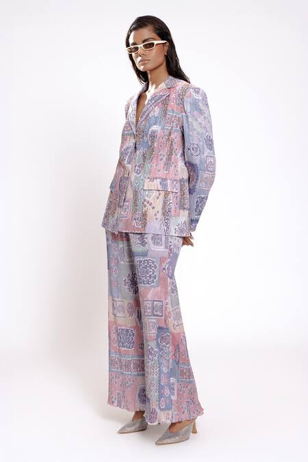 Doh Tak Keh Purple Polyester Crystals, Sequins, Embroidered Printed Single Breasted Blazer Online at Aza Fashions Doh Tak Keh_Purple Polyester Crystals, Sequins, Embroidered Printed Single Breasted Blazer_Online_at_Aza_Fashions