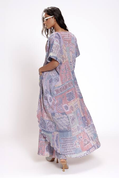 Shop Doh Tak Keh Purple Pleated Texture Printed Cape at Aza Fashions Shop_Doh Tak Keh_Purple Pleated Texture Printed Cape_at_Aza_Fashions