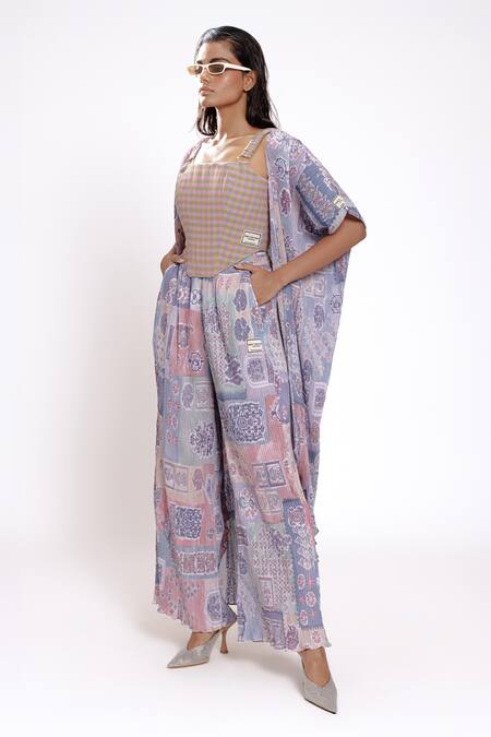 Doh Tak Keh Purple Pleated Texture Printed Cape Online at Aza Fashions Doh Tak Keh_Purple Pleated Texture Printed Cape_Online_at_Aza_Fashions