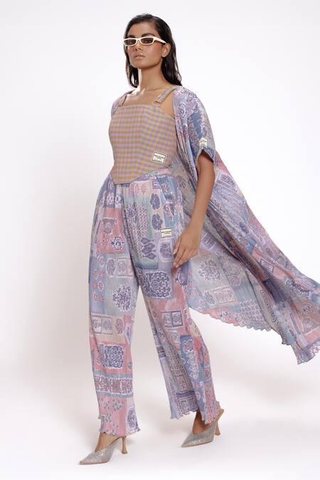 Buy Doh Tak Keh Purple Pleated Texture Printed Cape Online at Aza Fashions Buy_Doh Tak Keh_Purple Pleated Texture Printed Cape_Online_at_Aza_Fashions