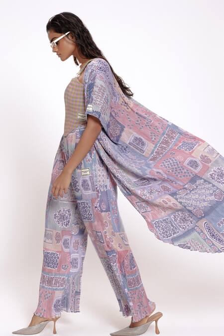 Shop Doh Tak Keh Purple Pleated Texture Printed Cape Online at Aza Fashions Shop_Doh Tak Keh_Purple Pleated Texture Printed Cape_Online_at_Aza_Fashions