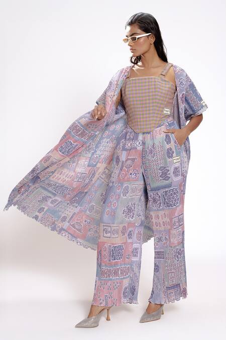 Doh Tak Keh Purple Pleated Texture Printed Cape at Aza Fashions Doh Tak Keh_Purple Pleated Texture Printed Cape_at_Aza_Fashions